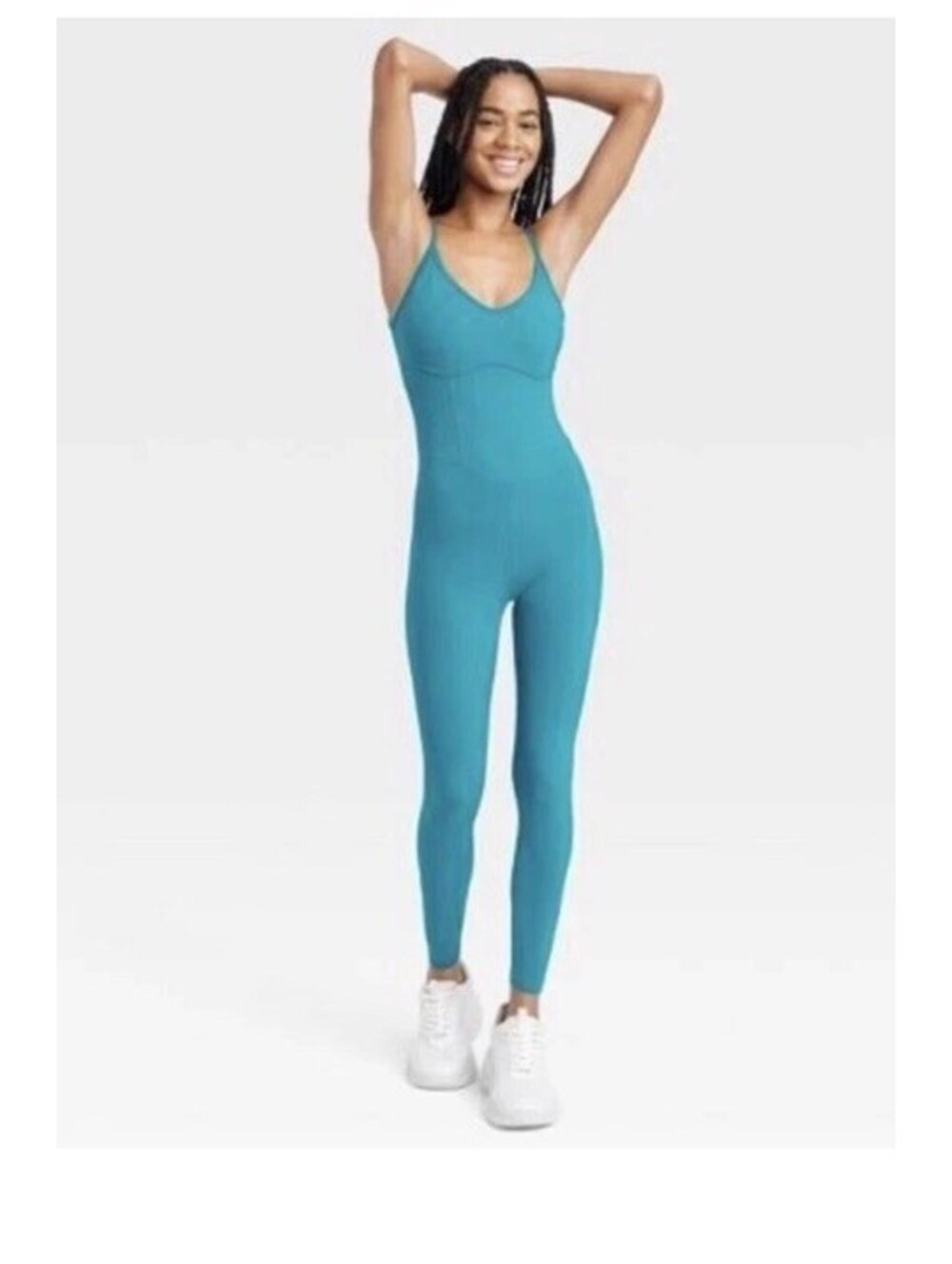 JoyLab Women's Corset Bodysuit Leotard Stretch Jersey U-Neckline Teal Blue XL